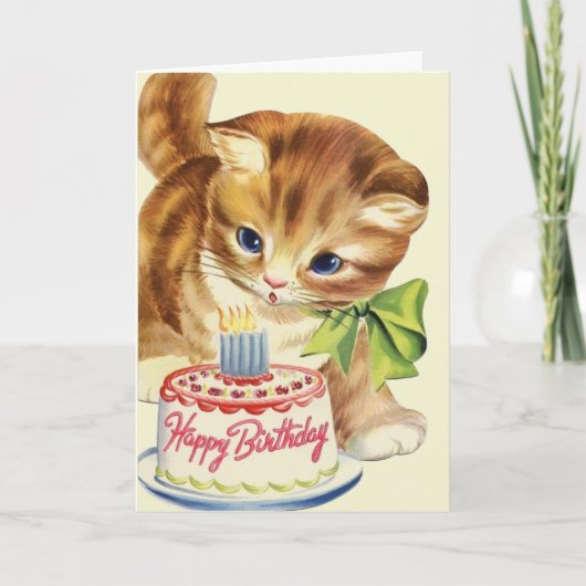 Vintage Kitten Birthday Wenskaart Kaart (Voorkant)