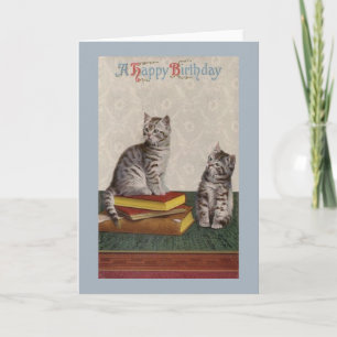 Vintage Kitten Birthday Wenskaart Kaart
