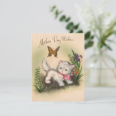 Vintage kitten & Butterfly Moedergewas Feestdagenkaart (Staand voorkant)
