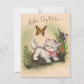 Vintage kitten & Butterfly Moedergewas Feestdagenkaart (Voorkant)