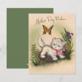 Vintage kitten & Butterfly Moedergewas Feestdagenkaart (Voorkant / Achterkant)