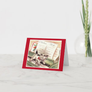 Vintage Kitten op Piano-kerstkaart Kaart