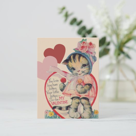 Vintage Kitten Valentijn Feestdagenkaart (Staand voorkant)