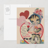 Vintage Kitten Valentijn Feestdagenkaart (Voorkant / Achterkant)