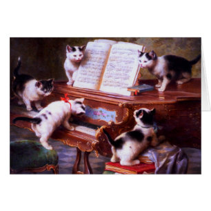 Vintage - Kittens bij het spelen op een piano,