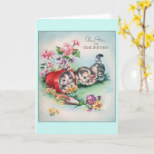Vintage Kittens Birthday Wenskaart Kaart (Gele Bloem)