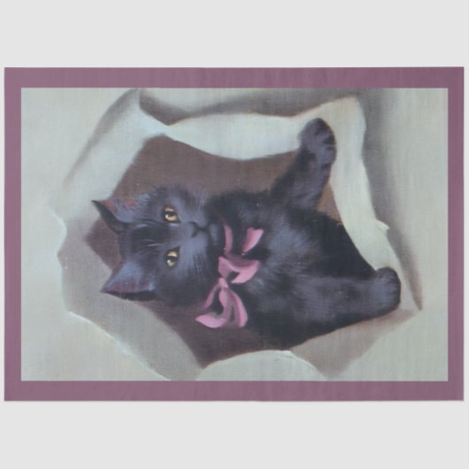 Vintage kittens breaking through gift wrap cute tissuepapier (Voorkant)