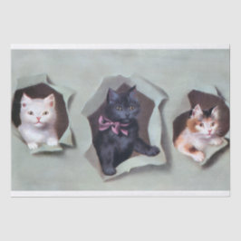 Vintage kittens breaking through gift wrap cute tissuepapier