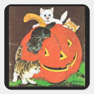 Vintage Kittens en pompoenen Stickers