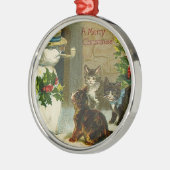 Vintage Kittens en Snowman Metalen Ornament (Links)