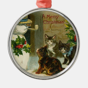 Vintage Kittens en Snowman Metalen Ornament