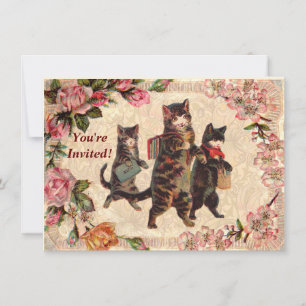 Vintage Kittens gaan naar school Print: Victoriaan Kaart
