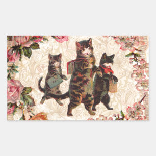 Vintage Kittens gaan naar school Print: Victoriaan Rechthoekige Sticker