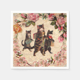 Vintage Kittens gaan naar school Print: Victoriaan Servetten