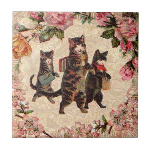 Vintage Kittens gaan naar school Print: Victoriaan Tegeltje