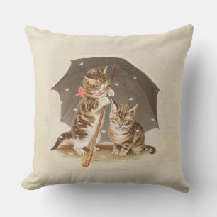 Vintage Kittens Onder Paraplu Antique Kat Kunst Buitenkussen