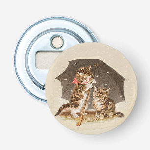 Vintage Kittens Onder Paraplu Antique Kat Kunst Button Flesopener