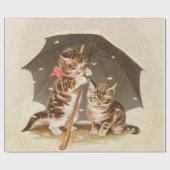Vintage Kittens Onder Paraplu Antique Kat Kunst Cadeaupapier (Vlak)