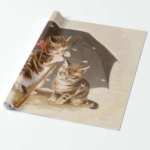Vintage Kittens Onder Paraplu Antique Kat Kunst Cadeaupapier