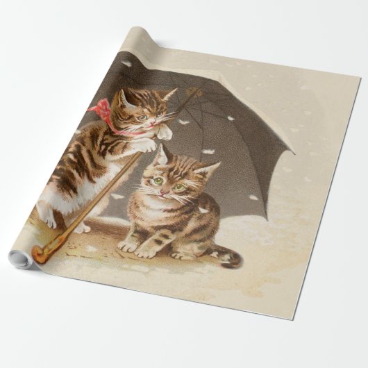 Vintage Kittens Onder Paraplu Antique Kat Kunst Cadeaupapier (Uitgerold)