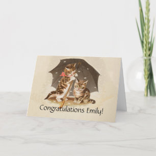 Vintage Kittens Onder Paraplu Antique Kat Kunst Kaart