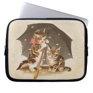 Vintage Kittens Onder Paraplu Antique Kat Kunst Laptop Sleeve