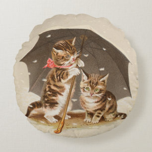 Vintage Kittens Onder Paraplu Antique Kat Kunst Rond Kussen