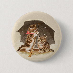 Vintage Kittens Onder Paraplu Antique Kat Kunst Ronde Button 5,7 Cm