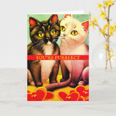 Vintage Kittens Retro Cute Cats Valentijnsdag Kaart (Gele Bloem)