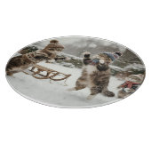 Vintage Kitties Snowball Fight Cutting Board Snijplank (Hoek)