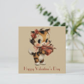 Vintage Kitty Charm Valentine`s Day Kaart (Staand voorkant)