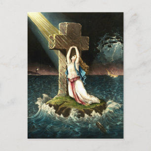 Vintage klampt aan Christus De rots in Faith 1871 Briefkaart