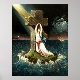 Vintage klampt aan Christus De rots in Faith 1871 Poster