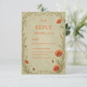 Vintage Klaproos Botanisch RSVP Kaartje (Staand voorkant)