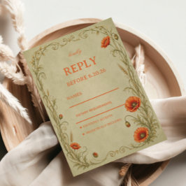 Vintage Klaproos Botanisch RSVP Kaartje