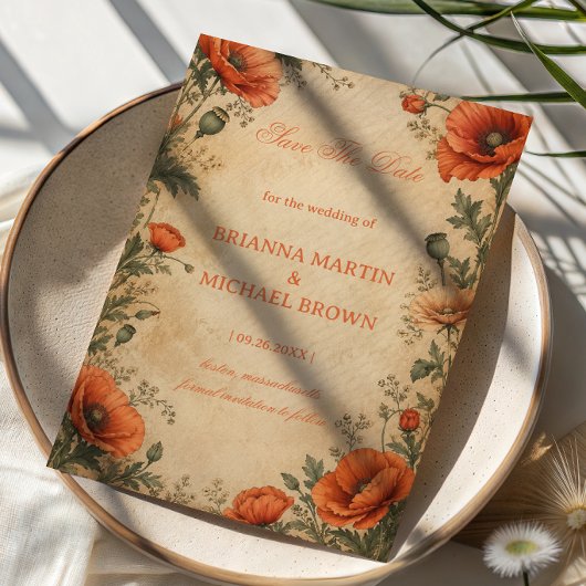 Vintage Klaproos Botanisch Save The Date
