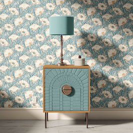 Vintage klaproos in crèmekleurig aquablauw beige r behang