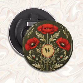Vintage Klaprozen Goud Rood Art Nouveau Monogram Button Flesopener