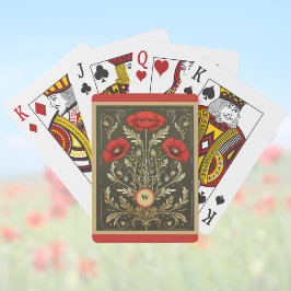 Vintage Klaprozen Goud Rood Art Nouveau Monogram Pokerkaarten