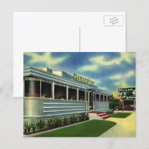 Vintage Klassiek 50s Retro Restaurant Pelican Dine Briefkaart