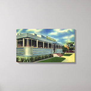 Vintage Klassiek 50s Retro Restaurant Pelican Dine Canvas Afdruk