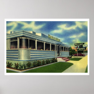Vintage Klassiek 50s Retro Restaurant Pelican Dine Poster