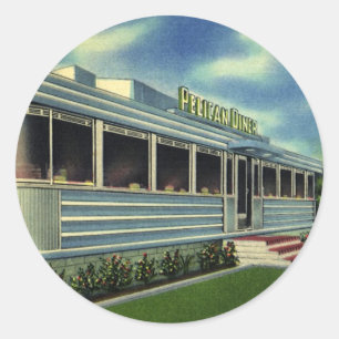 Vintage Klassiek 50s Retro Restaurant Pelican Dine Ronde Sticker