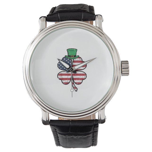 Vintage Klaver Vlag St. Patrick's Dag Horloge (Voorkant)