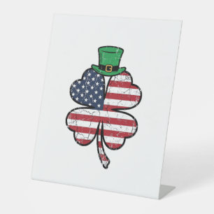 Vintage Klaver Vlag St. Patrick's Dag Reclamebord Met Voetstuk