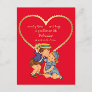 Vintage kleine jongen en meisje Briefkaart 1950