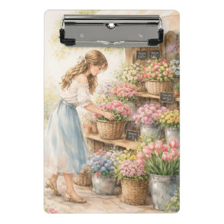 Vintage Klepbord met Aquarel Bloemen Meisje van de Mini Klembord