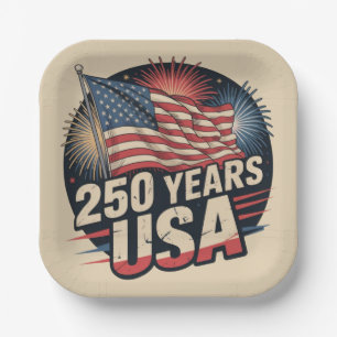 Vintage Kleuren Amerikaanse Vlag 250 Jaar VS  Papieren Bordje