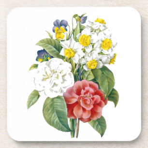 vintage kleurrijke botanische bloemen van Redoute. Bier Onderzetter