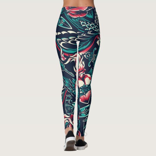 Vintage kleurrijke Tattoos Leggings (Achterkant)